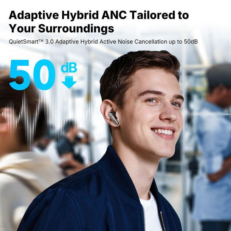 Earfun Air Pro 4+ Noir, réduction active du bruit hybride adaptative QuietSmart 3.0