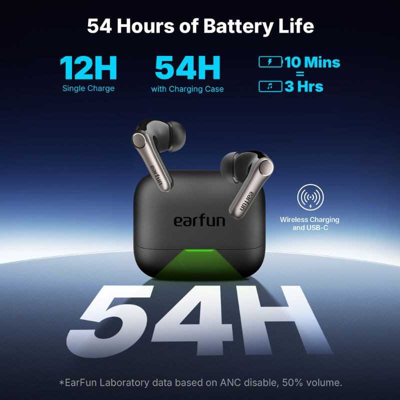 Earfun Air Pro 4+ Noir, avec une autonomie pouvant atteindre 54 heures