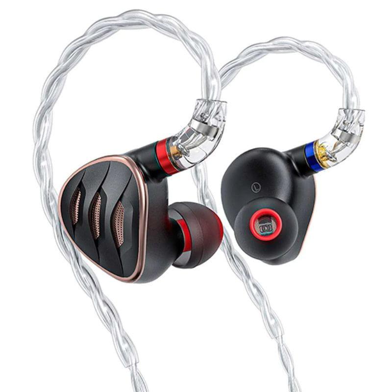 FiiO FH5s- Auriculares híbridos: conectores intercambiables dorados 2.5, 3.5 y 4.4 mm con cuerpo metálico texturizado y cable trenzado de alta calidad