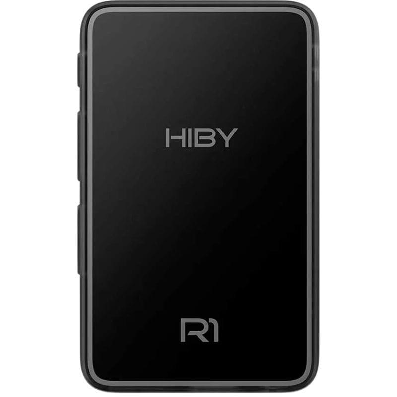 HiBy R1 Negro - Reproductor Hi-Res en color negro, frontal minimalista con bordes redondeados, acabado brillante y logotipos Hiby y R1 centrados