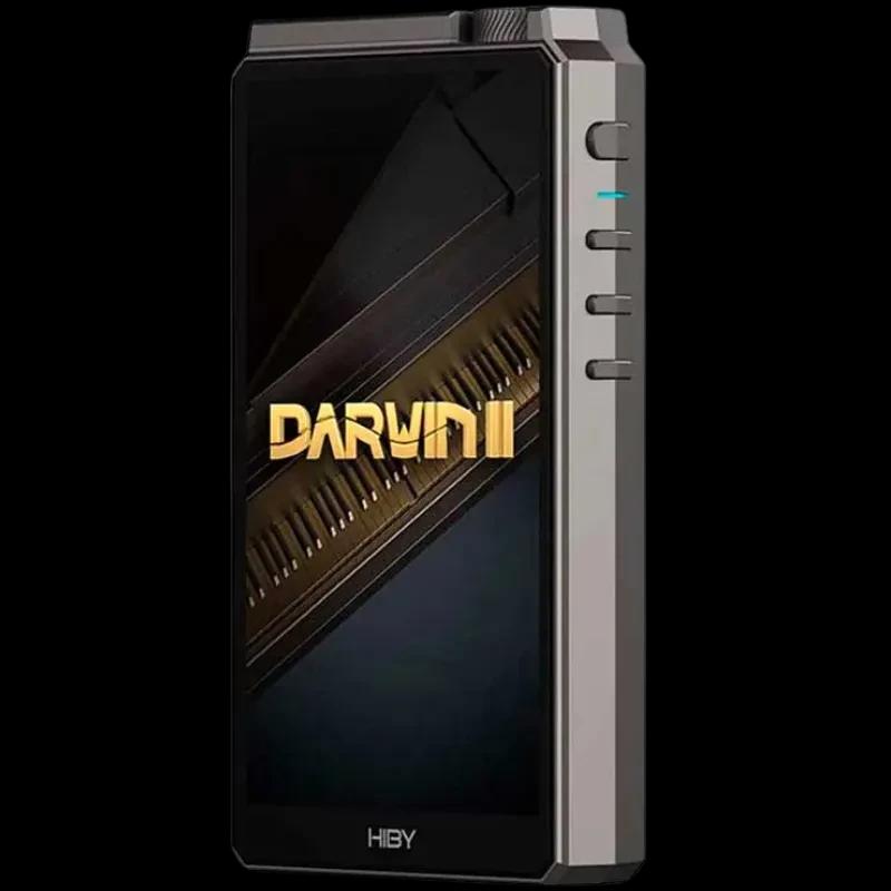 Hiby RS8 lecteur audio Hi-Res noir, grand écran, châssis métal, molette crantée, boutons latéraux, accent lumineux bleu, logo Darwin visible sur l’écran