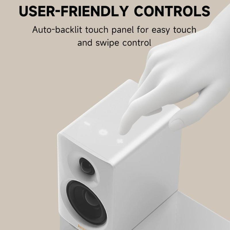 Edifier M60 Altavoces Activos Blanco con panel táctil retroiluminado, diseño minimalista, acabado brillante y woofer frontal para graves nítidos