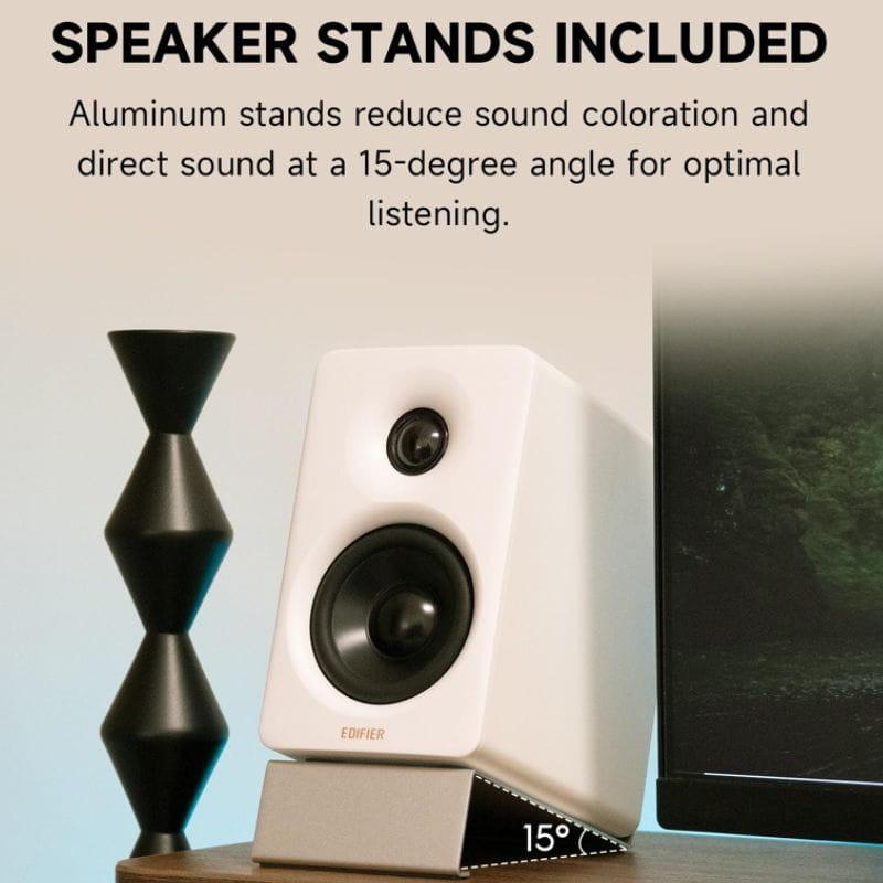 Edifier M60 Altavoces Activos Blanco con soporte de aluminio incluido, diseño minimalista, frente blanco mate, woofer negro y tweeter superior a 15°
