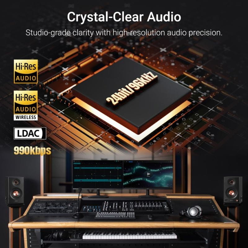 Edifier MR5 Altavoces Activos 2.0 Negro con audio de alta resolución 24bit 96kHz, compatibilidad LDAC y potencia para estudio en diseño negro minimalista