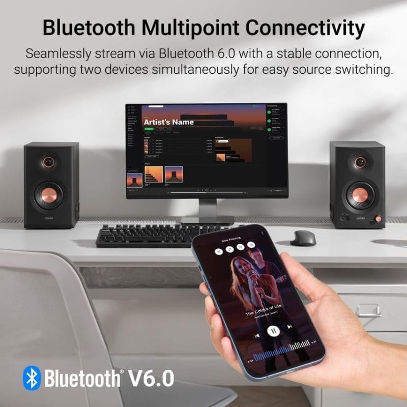 Edifier MR5 Altavoces Activos 2.0 Negro con conectividad Bluetooth 6.0 multipunto, woofers cobre, controles frontales y diseño compacto para escritorio