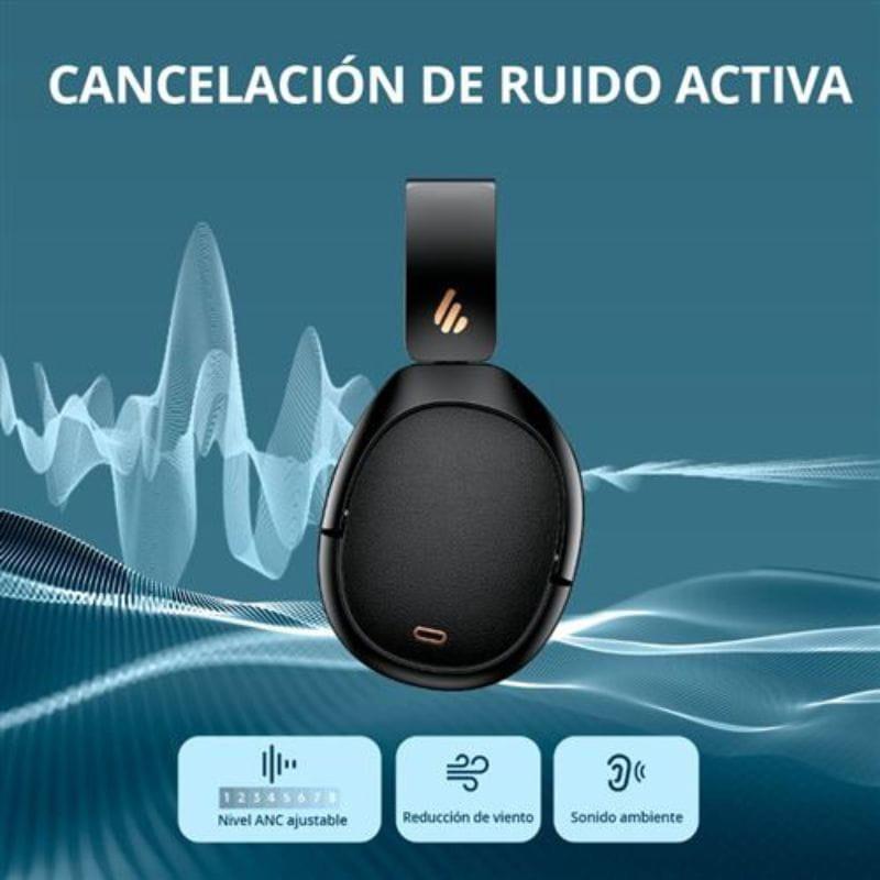 Edifier WH950NB 2025 Auscultadores ANC Bluetooth Preto com design over-ear, acabamento fosco, conchas ovais acolchoadas e detalhes metálicos discretos