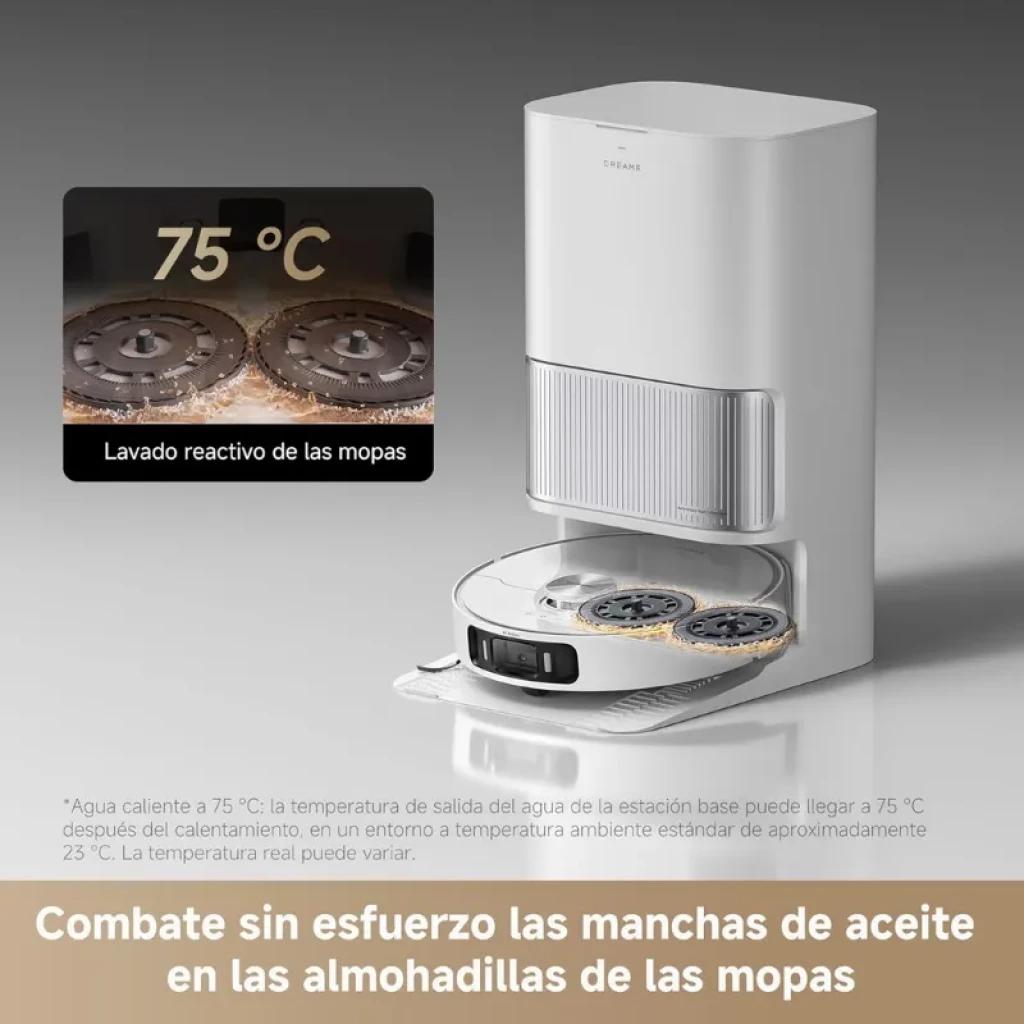Base de nettoyage Dreame L40s Pro Ultra Blanc avec lavage des serpillères à 75 °C, double bac visible et robot intégré, design minimaliste et finition mate