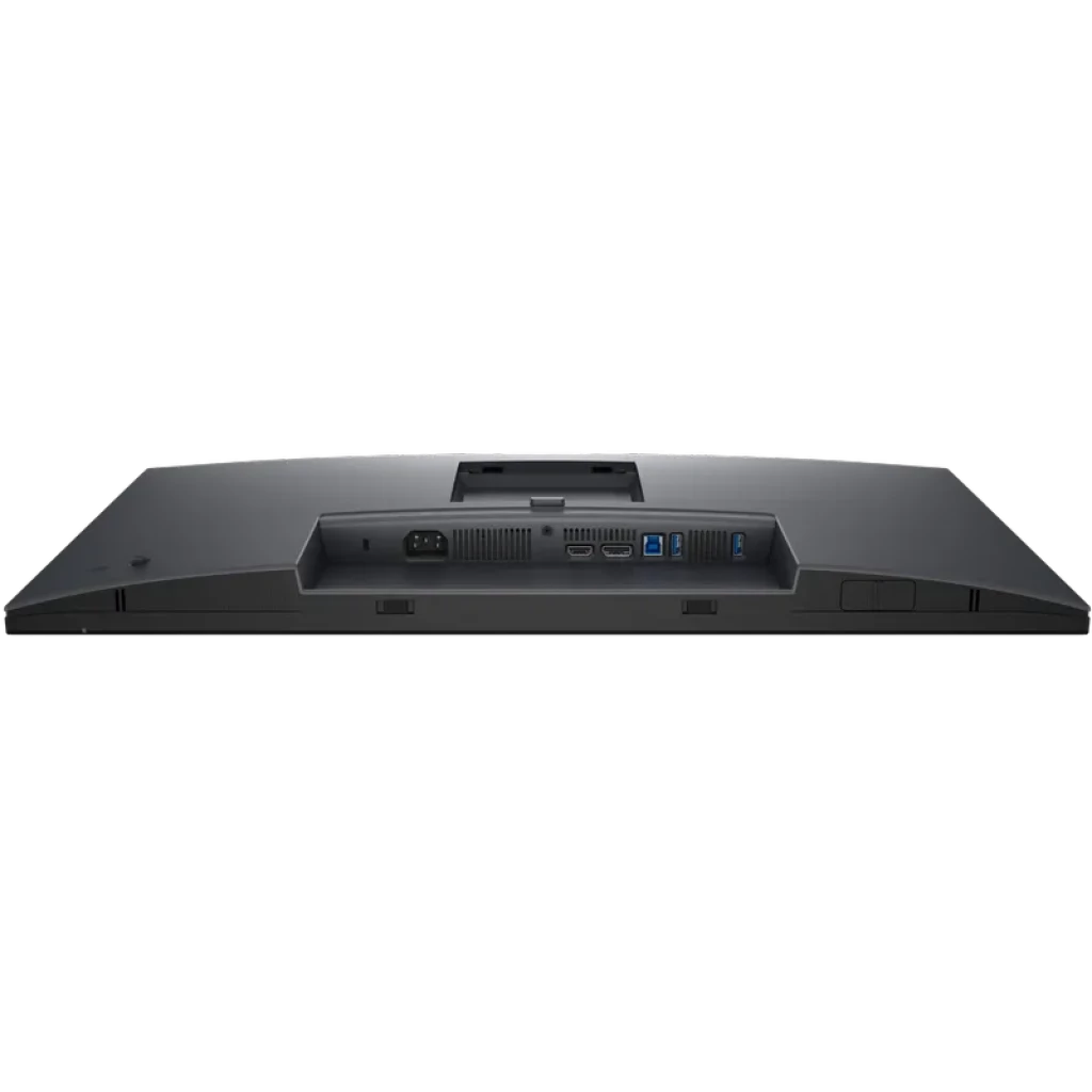 Parte trasera del monitor DELL Pro 27 Plus P2725D en negro y plata con puertos DisplayPort, HDMI, USB y ranuras de ventilación en el panel inferior