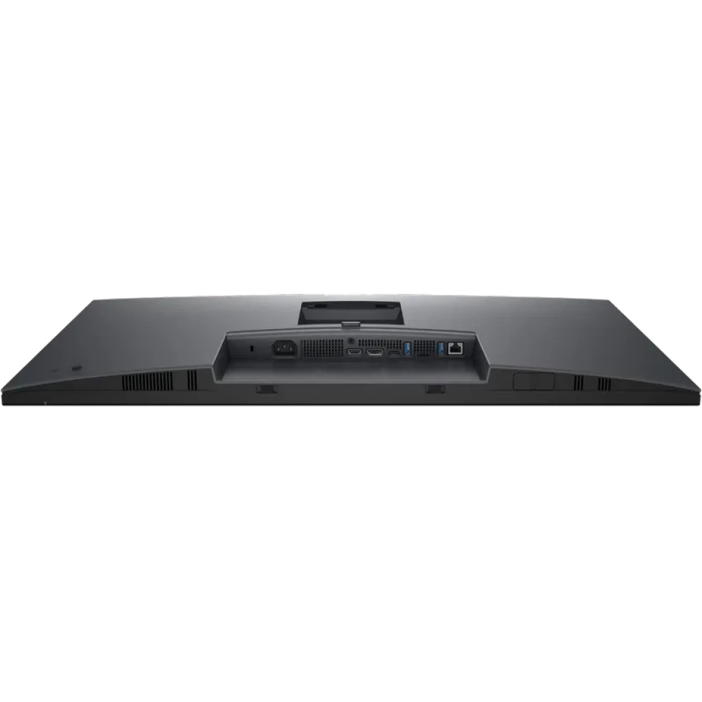Parte trasera del monitor DELL Pro Plus P3225QE 32 pulgadas 4K: puertos HDMI, DisplayPort, USB y Ethernet, ventilación lateral y asa de transporte en color