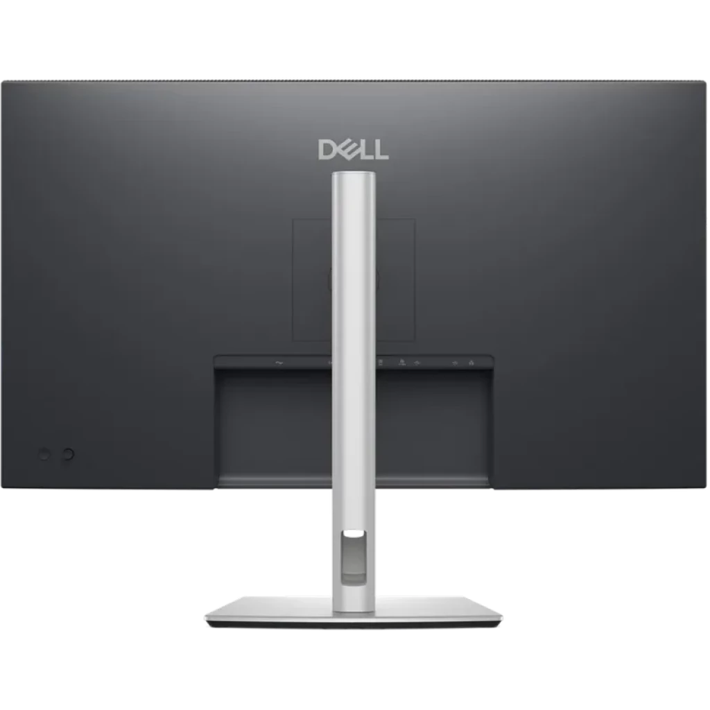 Vista trasera del DELL Pro Plus P3225DE 32 WQHD en negro y gris con puertos DP, HDMI, USB, RJ45 y soporte de montaje central integrado
