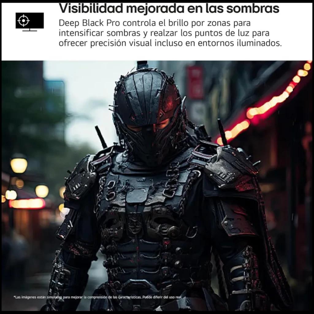 LG UltraGear 27G850A-B écran 27 pouces fin aux bords minces affichant un visuel de jeu sombre et détaillé avec contraste accentué et couleurs vives