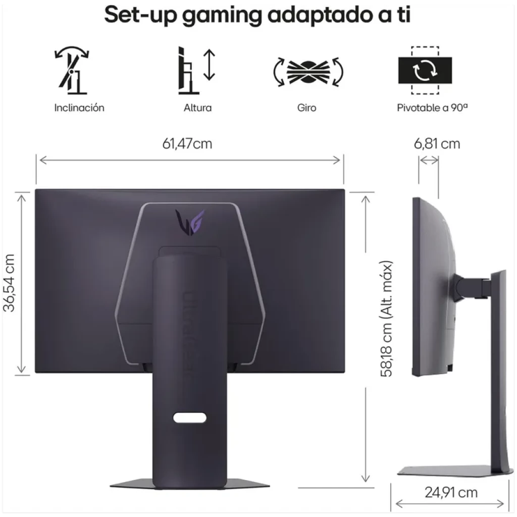 LG UltraGear 27G850A-B 27 pouces, écran 4K UHD Nano IPS, pied ergonomique réglable en hauteur, inclinaison, rotation et pivot 90°, bords fins, noir