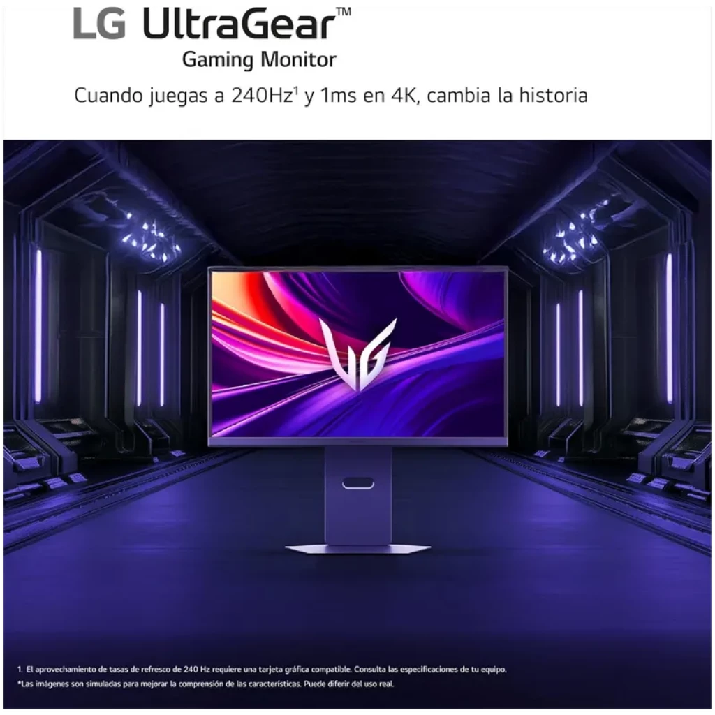 LG UltraGear 27G850A-B 27 pouces écran PC Nano IPS 4K UHD, 240 Hz, 1 ms, design fin, bords ultraminces, logo VG lumineux sur fond gaming néon