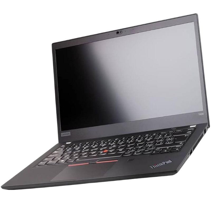 Ultrabook noir Lenovo ThinkPad T490s 14 pouces, écran mat fin, webcam intégrée, clavier QWERTZ avec TrackPoint rouge, châssis fin et robuste, état bon