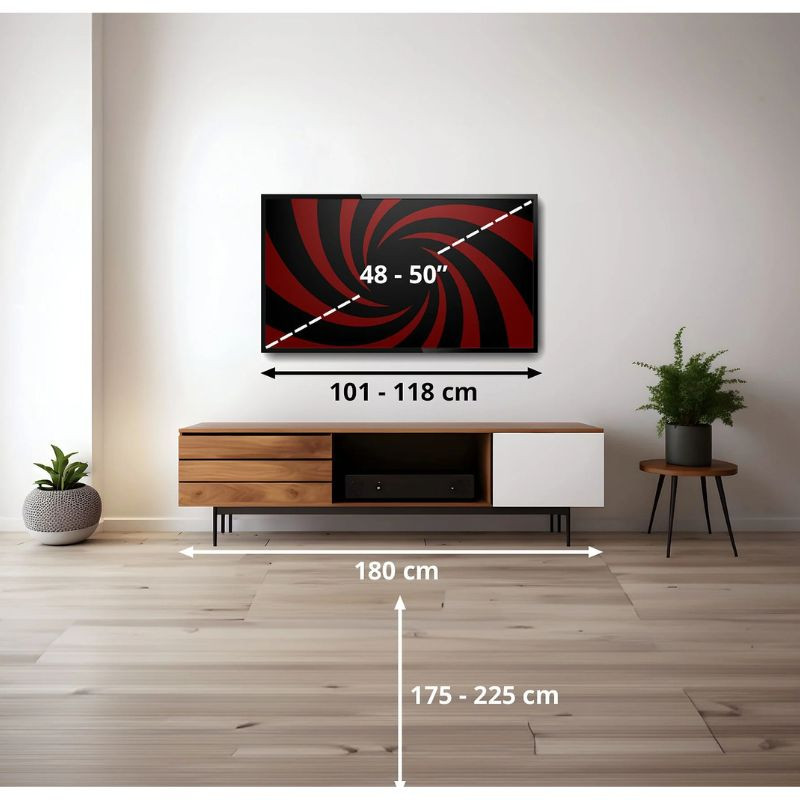 Samsung UE50U8092FU 50" 4K Ultra HD LED Smart TV Negro, imagen real de la TV colgada en una pared con sus medidas en cm