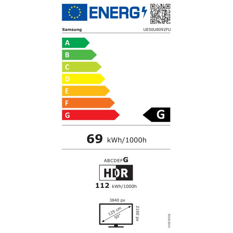 Samsung UE50U8092FU 50" 4K Ultra HD LED Smart TV Negro, etiqueta energética