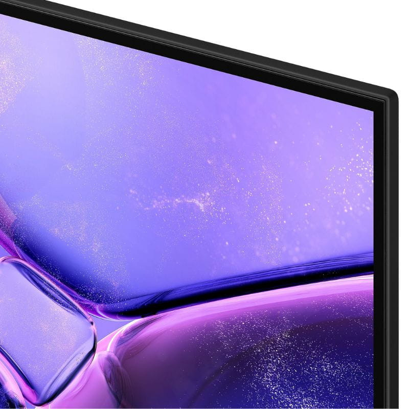 Borda fina preta da TV Samsung UE85U8092FU 85 polegadas, tela 4K Ultra HD LED com painel amplo e cores vibrantes em roxo brilhante