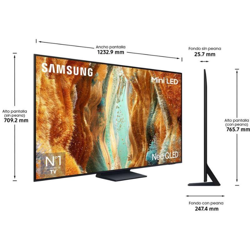 Samsung TQ55QN70FAU 55" 4K Ultra HD Neo QLED Smart TV Noir, dimensions du téléviseur en cm, vue de face et de profil