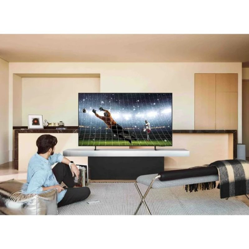 Samsung TQ65S85FAE 65" 4K Ultra HD OLED Smart TV Preto, imagem real de uma pessoa a ver televisão numa sala de estar