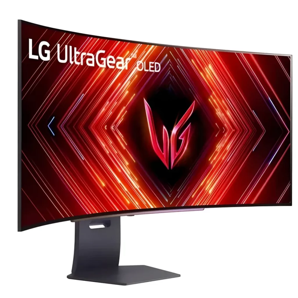 Monitor curvo LG 45GS95QX-B de 45 pulgadas, panel OLED WQHD, 240Hz, diseño ultrapanorámico con bordes delgados y soporte robusto en color negro