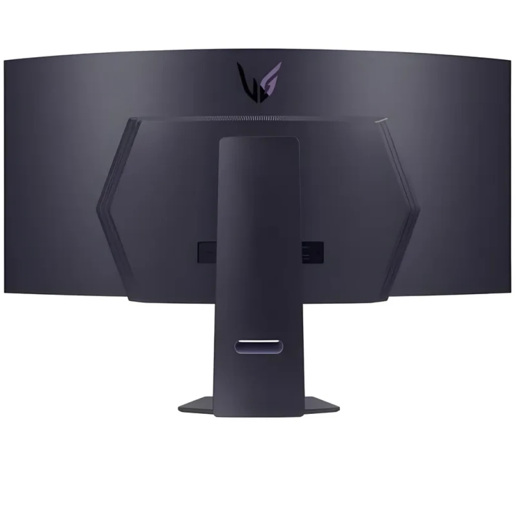Monitor LG 45GS95QX-B curvo de 45 pulgadas, panel OLED negro, perfil lateral elegante con soporte robusto y ajuste ergonómico, ideal para setup gaming