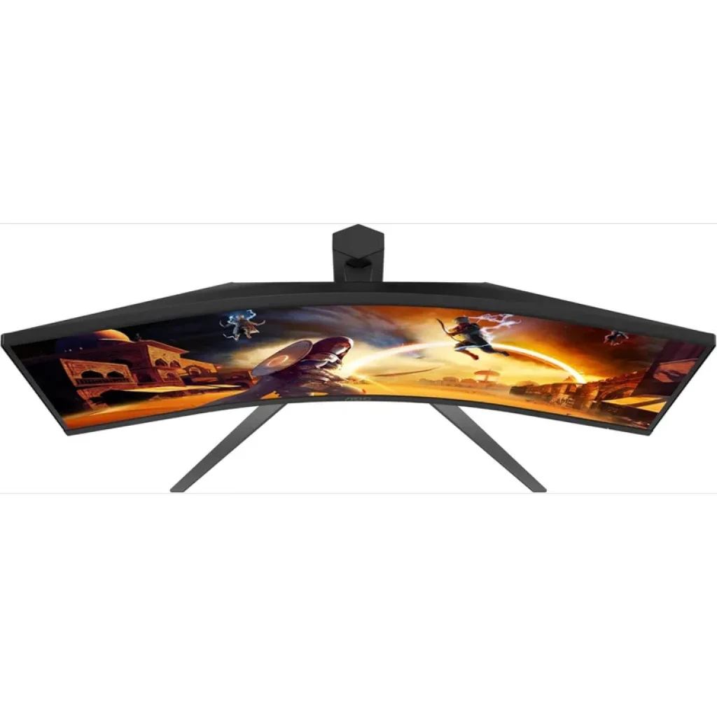 AOC CU34G4Z moniteur incurvé 34 pouces ultra large noir et rouge avec écran bord à bord, pied métallique angulaire et design gaming immersif