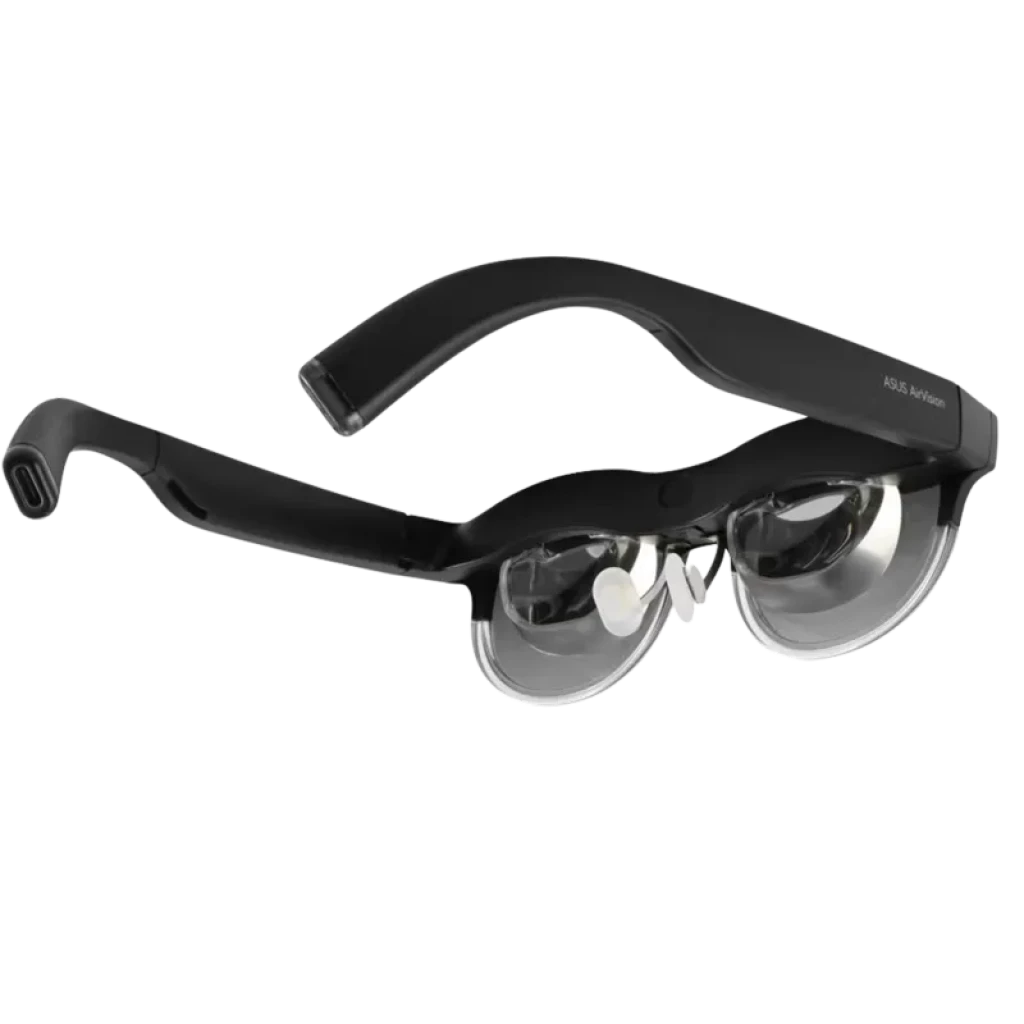 ASUS AirVision M1 Lunettes intelligentes noires avec verres translucides, branches épaisses et coussinet nasal, design moderne pour écran virtuel portable