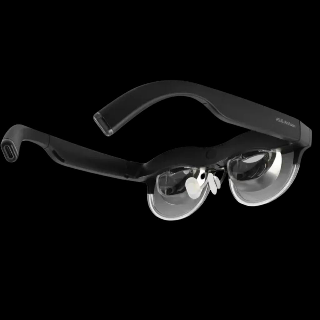 ASUS AirVision M1 Lunettes intelligentes noires avec verres translucides, branches épaisses et coussinet nasal, design moderne pour écran virtuel portable