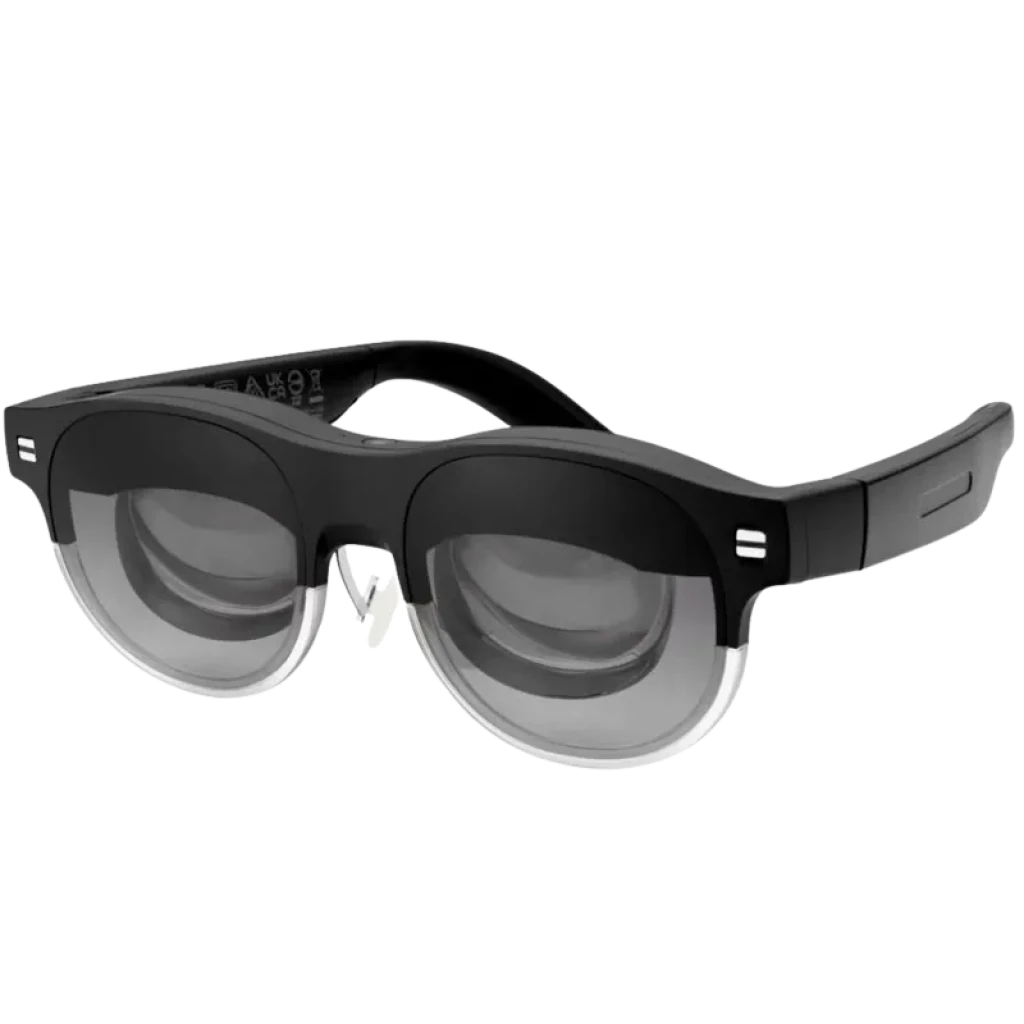 ASUS AirVision M1 - Lunettes intelligentes noires avec monture épaisse, verres translucides et modules optiques internes pour écran virtuel immersif