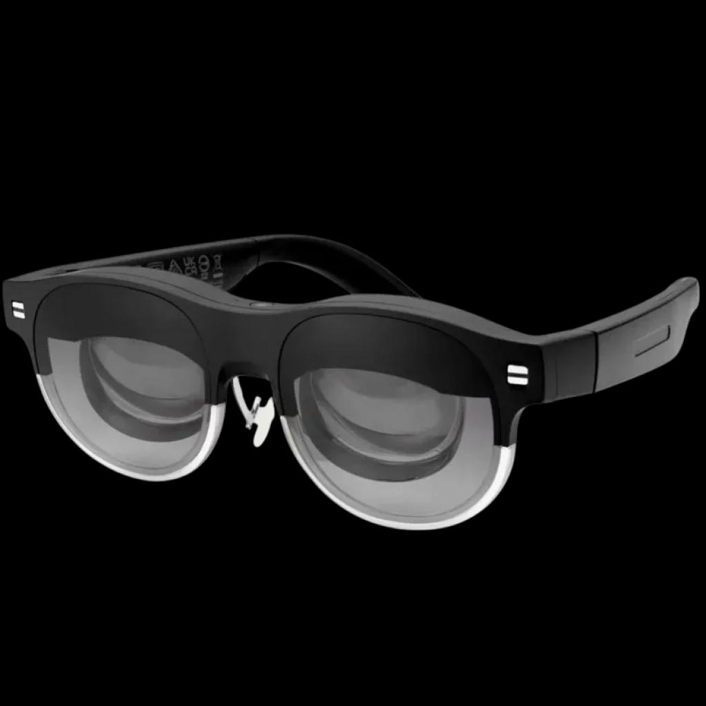 ASUS AirVision M1 - Lunettes intelligentes noires avec monture épaisse, verres translucides et modules optiques internes pour écran virtuel immersif
