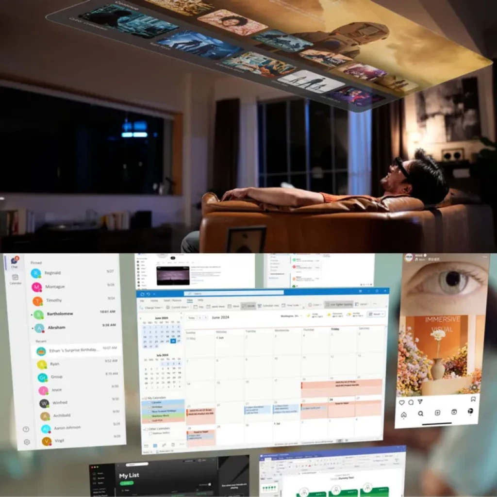 ASUS AirVision M1 - Lunettes intelligentes affichant un grand écran virtuel flottant, fenêtres multiples pour films, calendrier, réseaux sociaux et apps