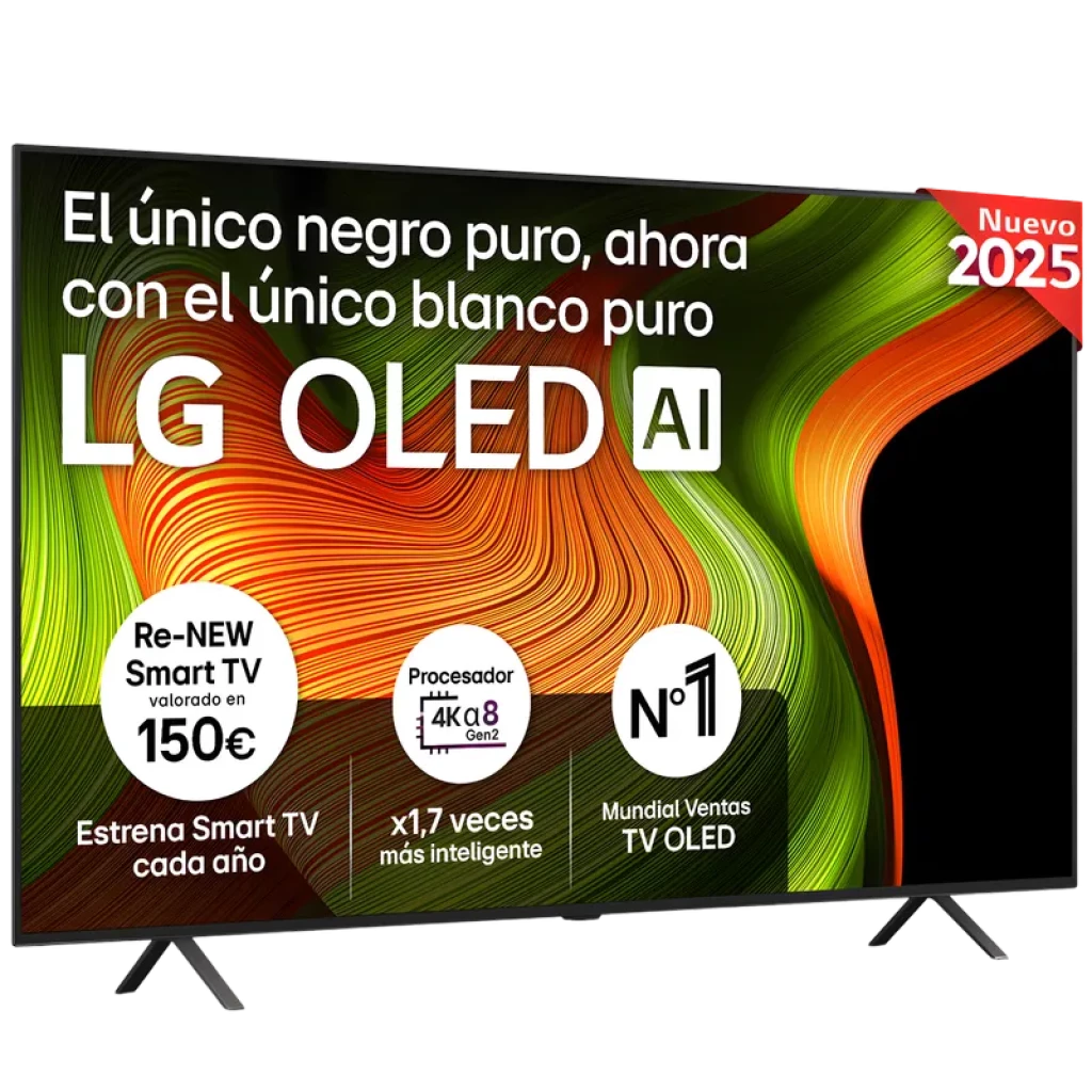 LG OLED77B56LA 77 pulgadas 4K UHD OLED, pantalla ultradelgada negra con marcos finos, colores vivos, negros puros y peana doble discreta