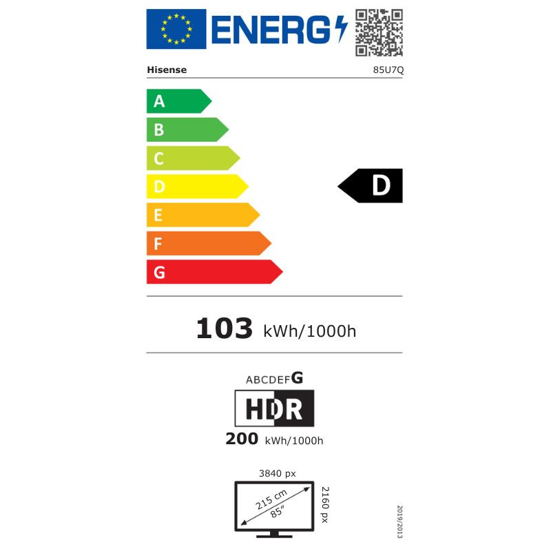 Hisense 85U7Q 85"4K Ultra HD Smart TV Wi-fi Negro, etiqueta energética