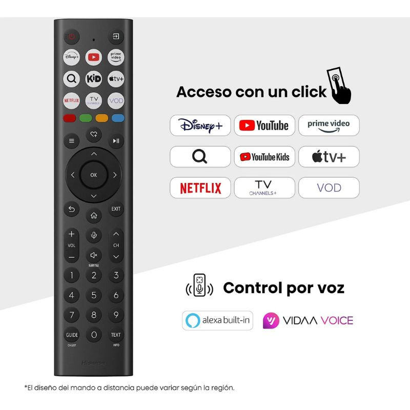 Hisense 100U7Q 100" 4K Ultra HD ULED Smart TV Negro, imagen real del mando con sus app 