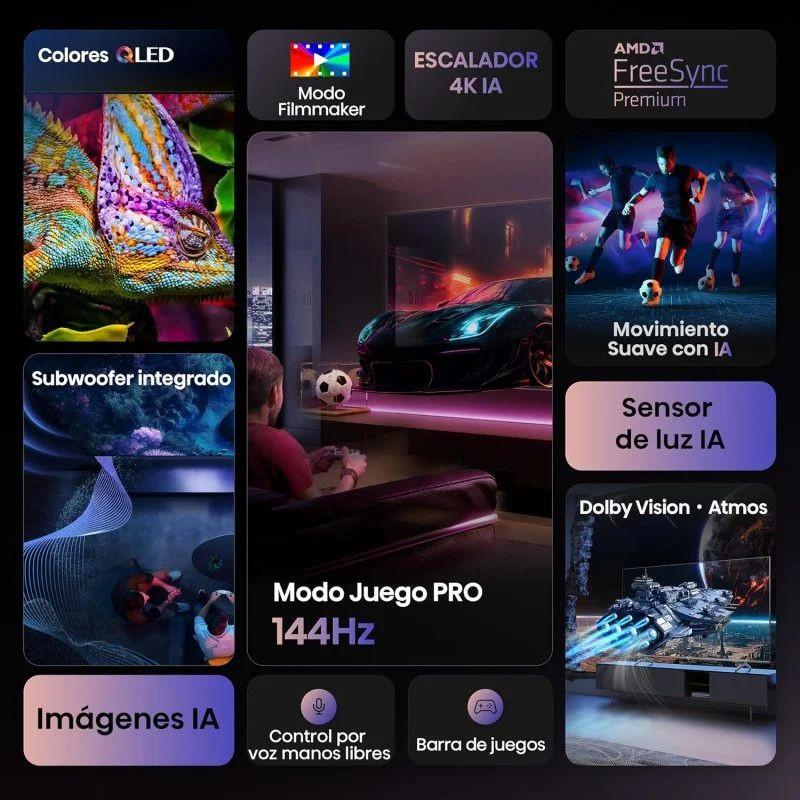 Hisense 55E7Q PRO 55 4K UHD Smart TV com cores QLED, Dolby Vision Atmos, 144Hz Modo Jogo PRO, FreeSync Premium, IA 4K, sensor de luz e subwoofer integrado
