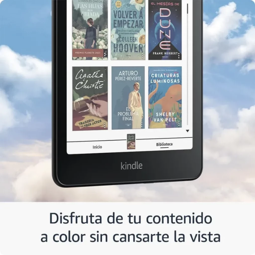Amazon Kindle Colorsoft Signature Edition; pantalla a color con biseles delgados, interfaz de biblioteca