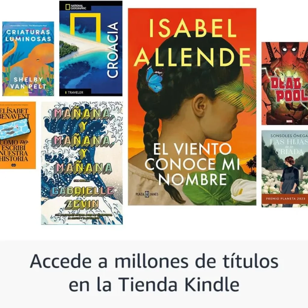 Amazon Kindle Colorsoft Signature Edition mostrando portadas de libros variados y acceso a millones de títulos