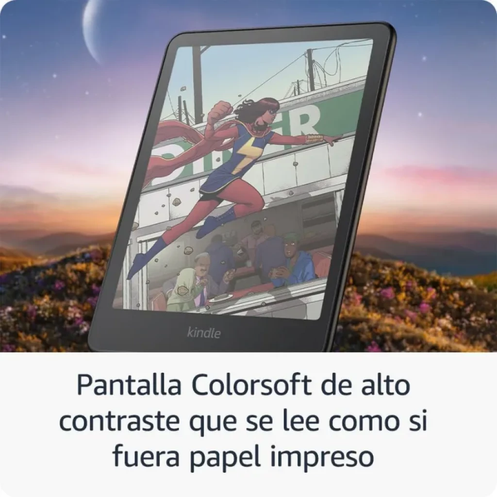 Amazon Kindle Colorsoft 7 pulgadas a color, 16GB. Pantalla de alto contraste que se lee como papel impreso, bordes delgados y diseño compacto.