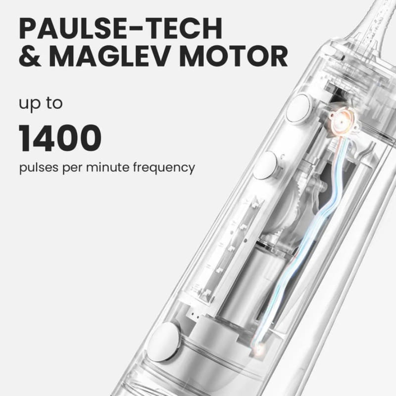 Oclean W10 Vert Irrigateur Dentaire avec moteur maglev et technologie Pulse-Tech, jusquà 1400 impulsions par minute, design transparent montrant les composants