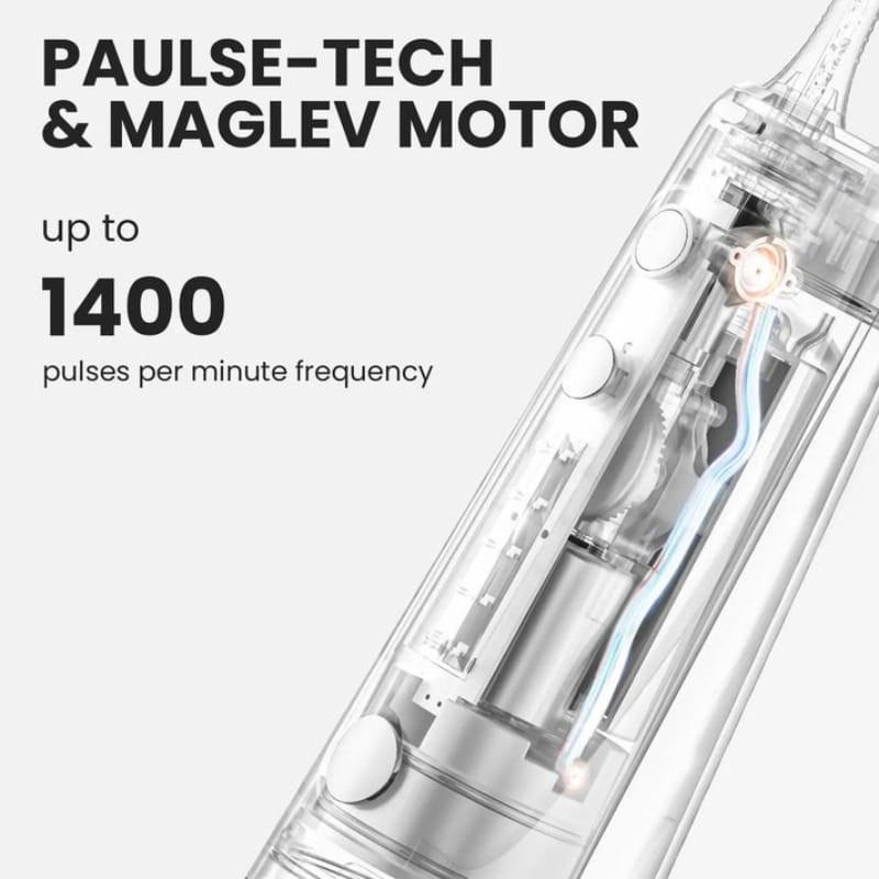 Oclean W10 Vert Irrigateur Dentaire avec moteur maglev et technologie Pulse-Tech, jusquà 1400 impulsions par minute, design transparent montrant les composants