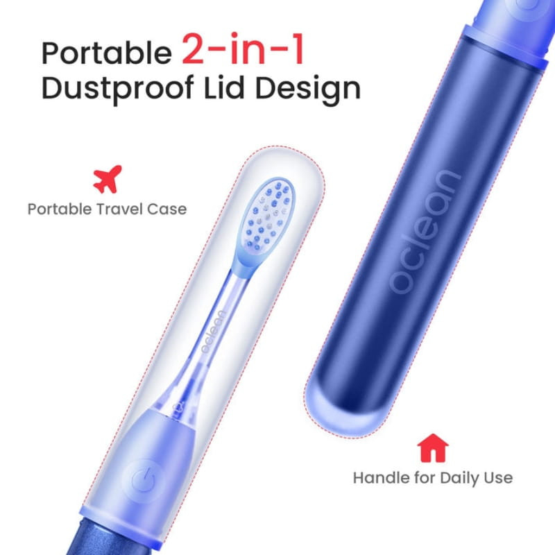 Oclean Ease Azul - Cepillo de Dientes Eléctrico con estuche portátil 2 en 1 a prueba de polvo, cabezal con cerdas suaves y mango ergonómico para uso diario