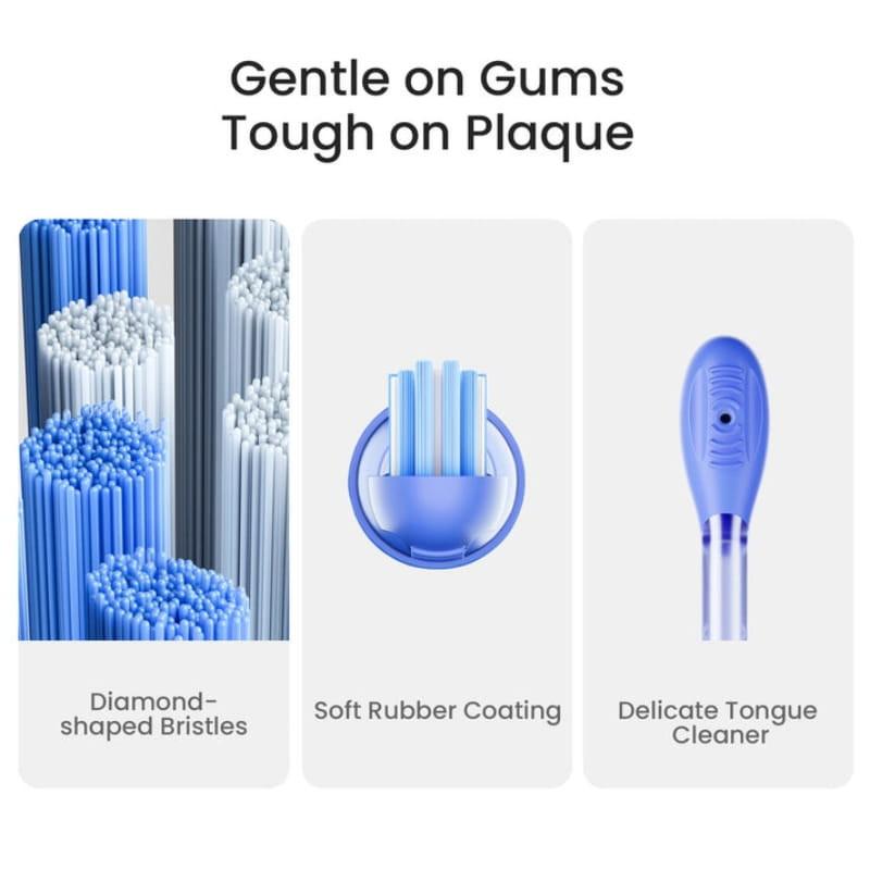 Oclean Ease Azul - Cepillo de Dientes Eléctrico con cerdas en forma de diamante, recubrimiento de goma suave y limpiador de lengua delicado