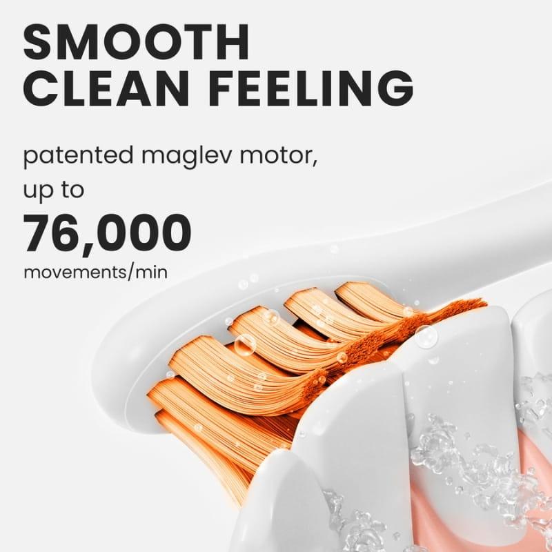Oclean Flow S Blanco - Cepillo de Dientes Eléctrico con motor maglev patentado, hasta 76 000 movimientos/min, cerdas anaranjadas limpiando dientes con agua