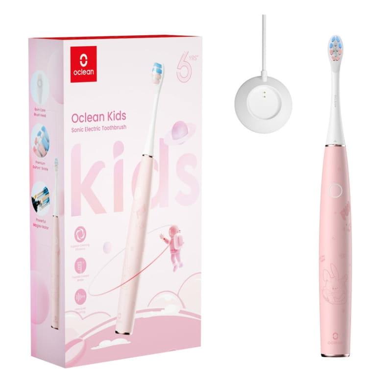 Oclean Kids Rosa - Cepillo de Dientes Eléctrico en color rosa pastel con ilustraciones, cabezal suave multicolor y base de carga magnética circular