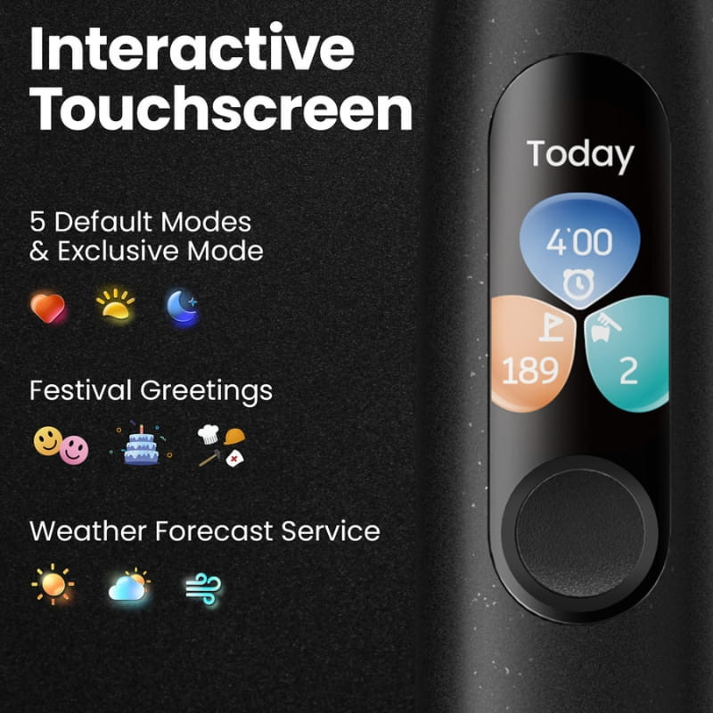 Oclean X Ultra S Negro con pantalla táctil interactiva, botón circular, modos predeterminados y exclusivos, salud dental, clima y salud diarios en el display