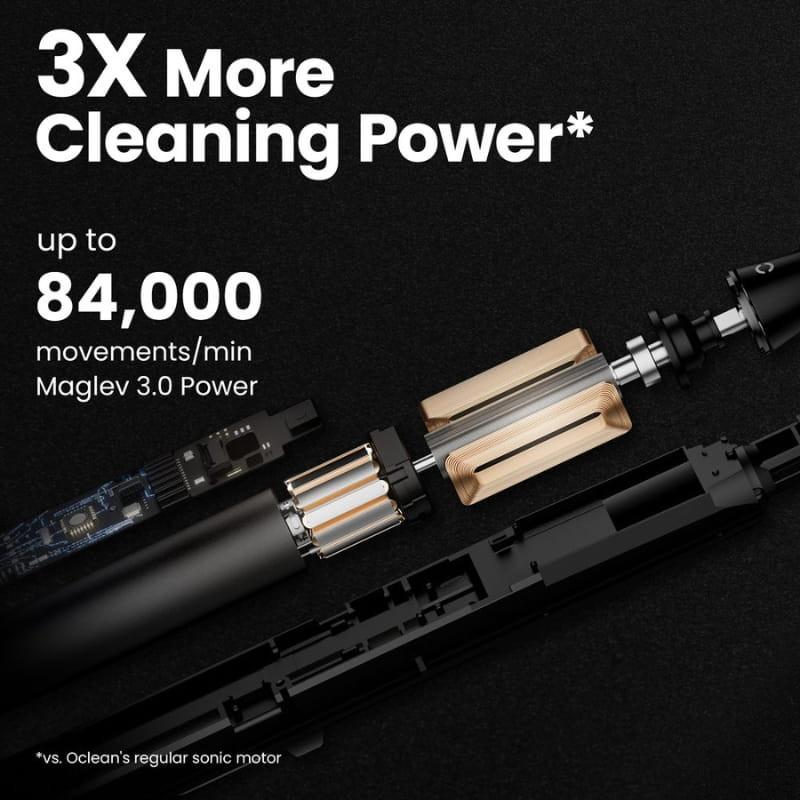 Oclean X Ultra S Negro con motor sónico Maglev 3.0; potencia 3X y hasta 84,000 movimientos/min. Vista del interior con componentes y bobinas expuestas.