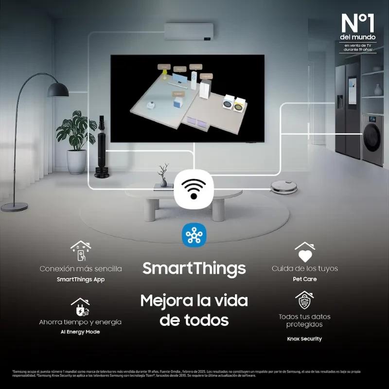 Samsung TQ85QN74FAT 85 4K Neo QLED IA com SmartThings, ecossistema conectado, economia de energia AI Energy Mode e segurança Knox em casa inteligente