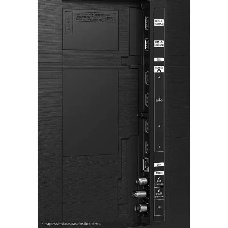 Samsung TQ85QN90FAT 85 pulgadas 4K Neo QLED con panel trasero en negro y puertos laterales: HDMI, USB, LAN, antena y audio, diseño delgado y moderno