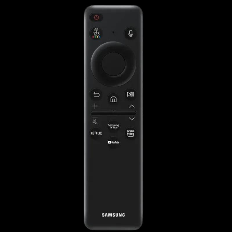 Control remoto Samsung para TQ85QN90FAT con botones de streaming Netflix Prime Video YouTube, micrófono para voz y diseño compacto en color negro