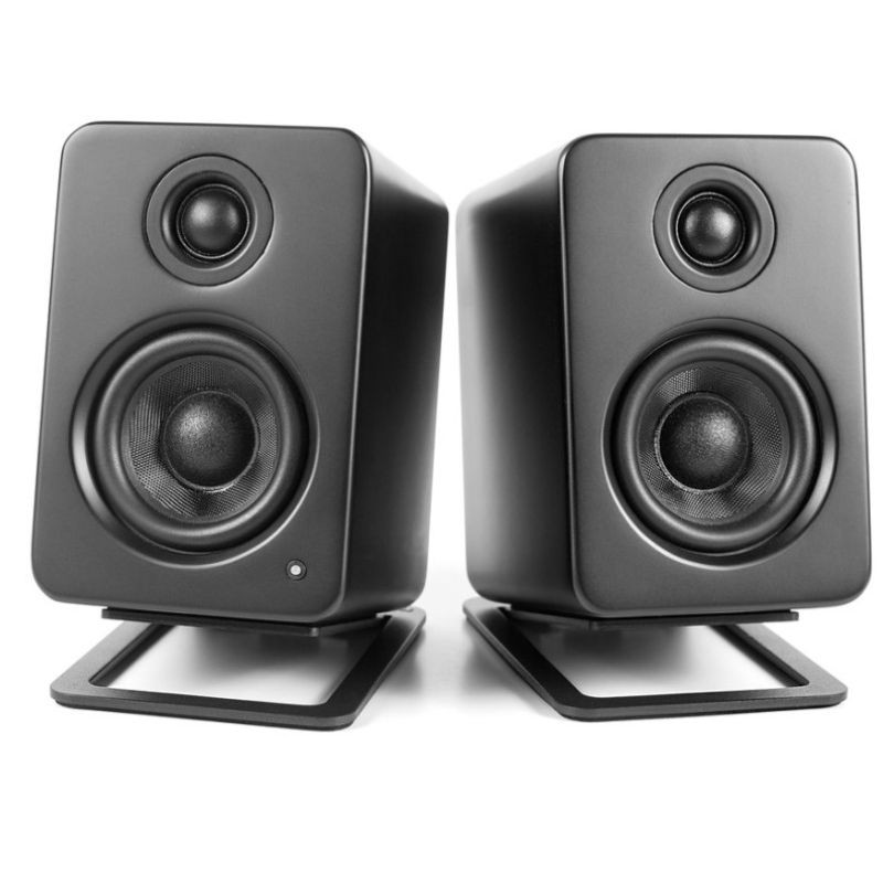 Kanto S2, Noir Support pour haut‑parleur de bureau paire avec inclinaison vers le haut, design compact en métal antidérapant, idéal pour optimiser